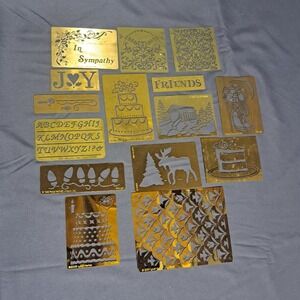 VTG Brass Embossing Stencils Holiday Alphabet Occasions Scrapbook Paper Crafts